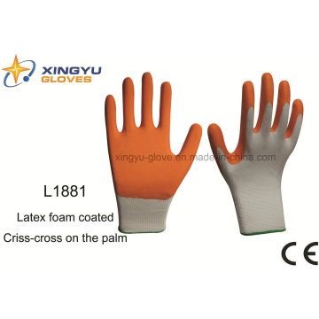 Polyester Shell Schaum Latex beschichtet Criss-Cross Palme Sicherheit Arbeitshandschuh (L1881)